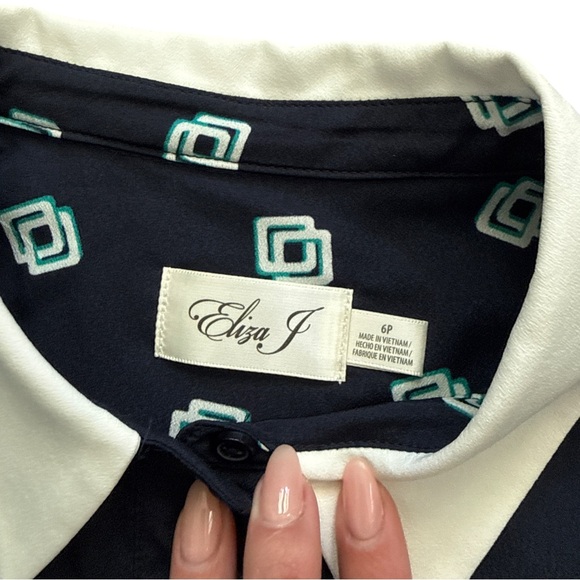 Eliza J Geo Print Belted Midi Shirtdress 6P Navy NWT - Picture 5 of 10